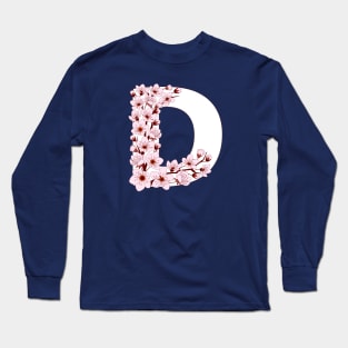 Colorful capital letter D patterned with sakura twig Long Sleeve T-Shirt